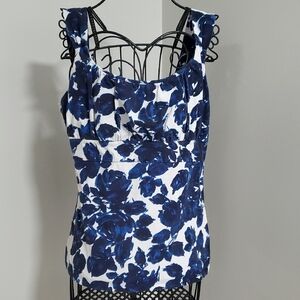 Ann Taylor Navy and White Floral Blouse